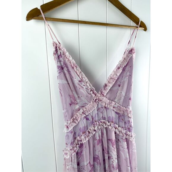 En Elly Ruffled Printed Maxi Dress in Pink Floral Plunge Strappy Cottagecore L - Picture 7 of 16